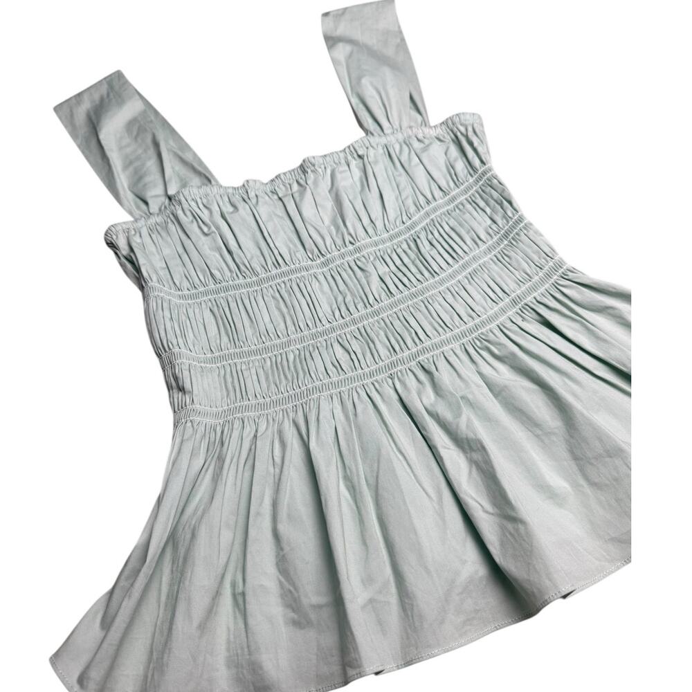 Staud Ida Smocked Poplin Top Sage Green Size Medium - Picture 6 of 9